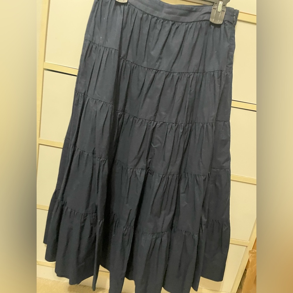 adorable cotton navy tiered midi skirt will be a great asset to your closet